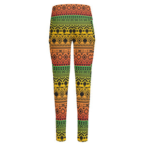 Rasta Tribal Pattern Print High-Waisted Pocket Leggings