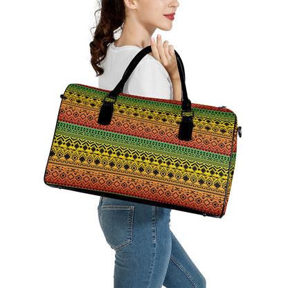 Rasta Tribal Pattern Print Leather Duffle Bag