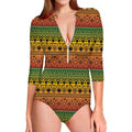 Rasta Tribal Pattern Print Long Sleeve Swimsuit