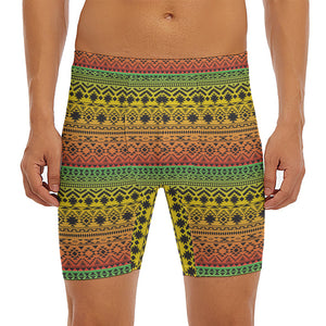 Rasta Tribal Pattern Print Men's Long Boxer Briefs