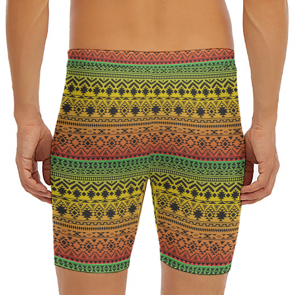 Rasta Tribal Pattern Print Men's Long Boxer Briefs