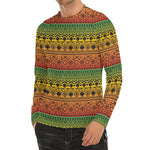Rasta Tribal Pattern Print Men's Long Sleeve Rash Guard
