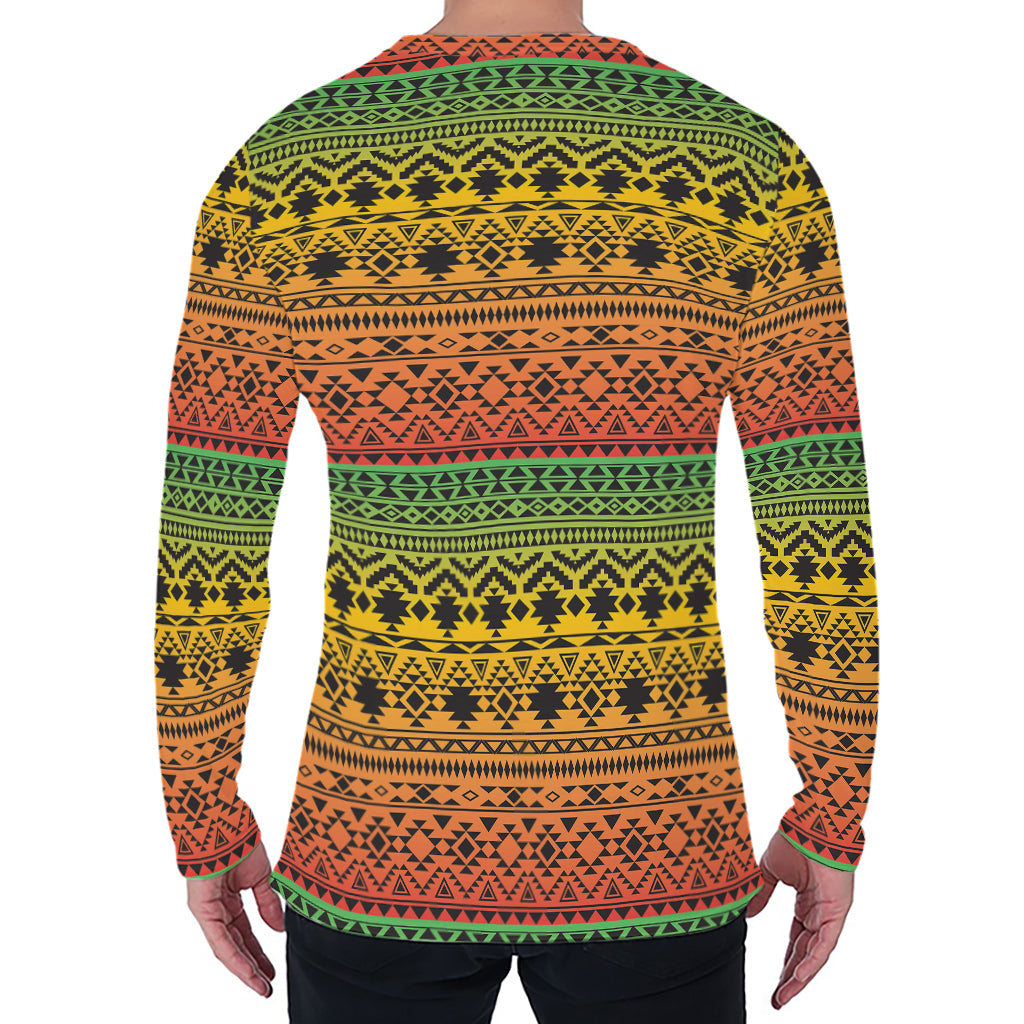 Rasta Tribal Pattern Print Men's Long Sleeve T-Shirt