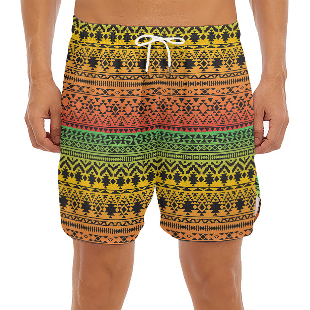 Rasta Tribal Pattern Print Men's Split Running Shorts