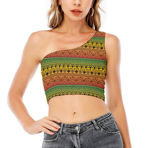 Rasta Tribal Pattern Print One Shoulder Crop Top