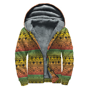 Rasta Tribal Pattern Print Sherpa Lined Zip Up Hoodie