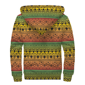 Rasta Tribal Pattern Print Sherpa Lined Zip Up Hoodie