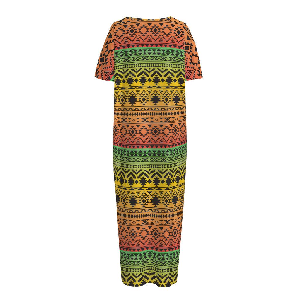 Rasta Tribal Pattern Print Short Sleeve Long Nightdress