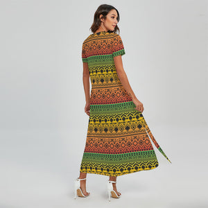 Rasta Tribal Pattern Print Short Sleeve Maxi Dress