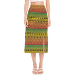 Rasta Tribal Pattern Print Side Slit Midi Skirt