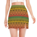 Rasta Tribal Pattern Print Side Slit Mini Skirt