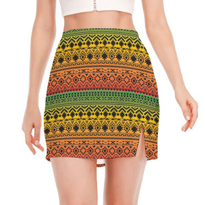 Rasta Tribal Pattern Print Side Slit Mini Skirt