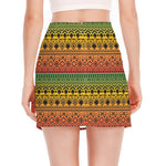 Rasta Tribal Pattern Print Side Slit Mini Skirt