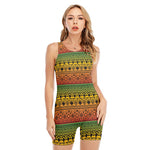 Rasta Tribal Pattern Print Sleeveless One Piece Swimsuit