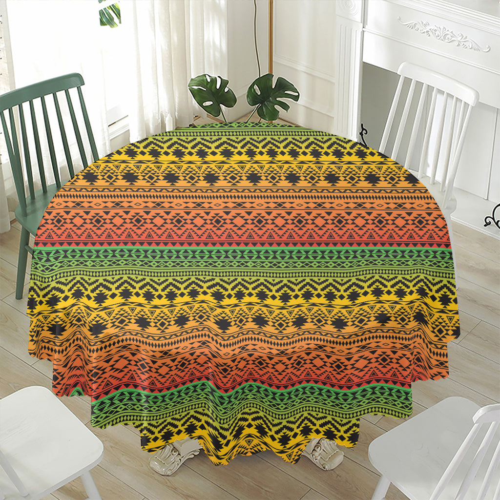 Rasta Tribal Pattern Print Waterproof Round Tablecloth
