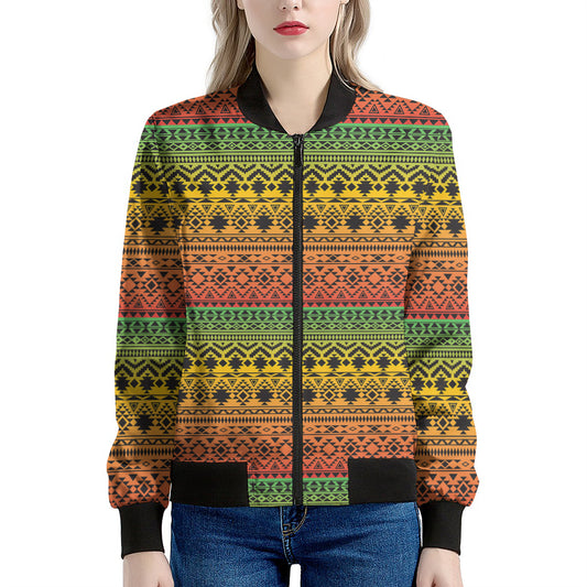 Rasta Tribal Pattern Print Women's Bomber Jacket