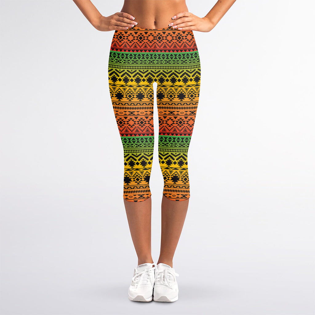 Rasta Tribal Pattern Print Women's Capri Leggings