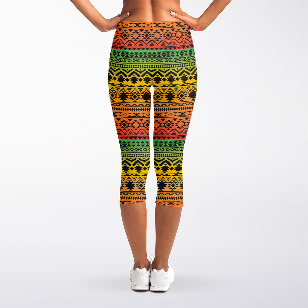 Rasta Tribal Pattern Print Women's Capri Leggings