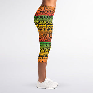 Rasta Tribal Pattern Print Women's Capri Leggings