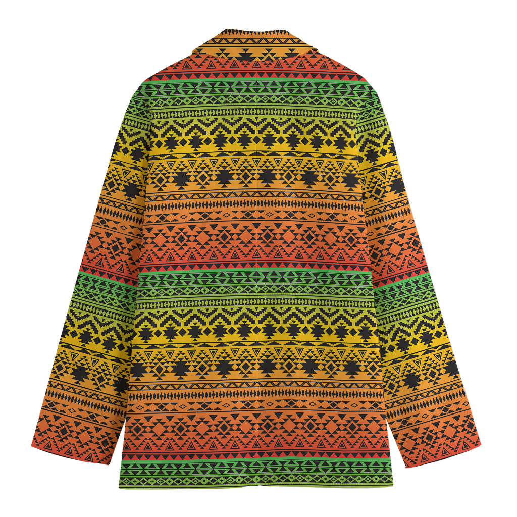 Rasta Tribal Pattern Print Women's Cotton Blazer