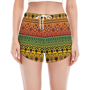 Rasta Tribal Pattern Print Women's Split Running Shorts