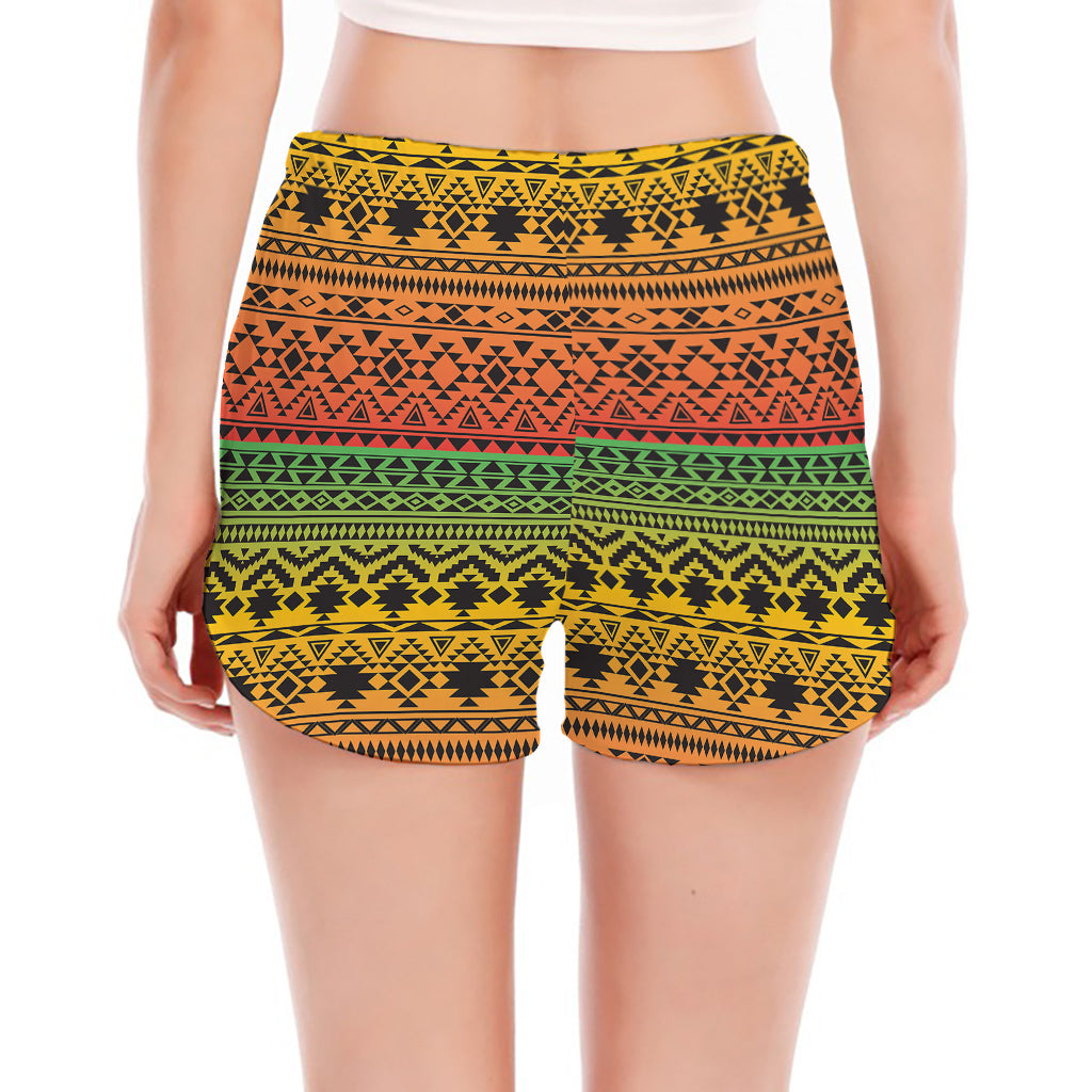 Rasta Tribal Pattern Print Women's Split Running Shorts