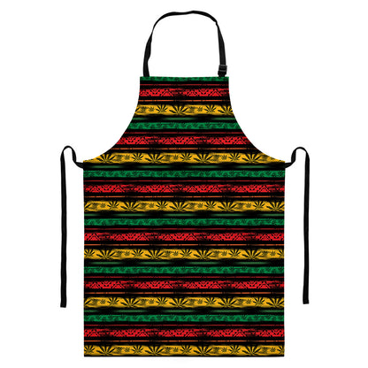 Rastafarian Hemp Pattern Print Bib Apron With Pocket