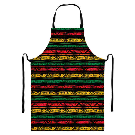 Rastafarian Hemp Pattern Print Bib Apron With Pocket