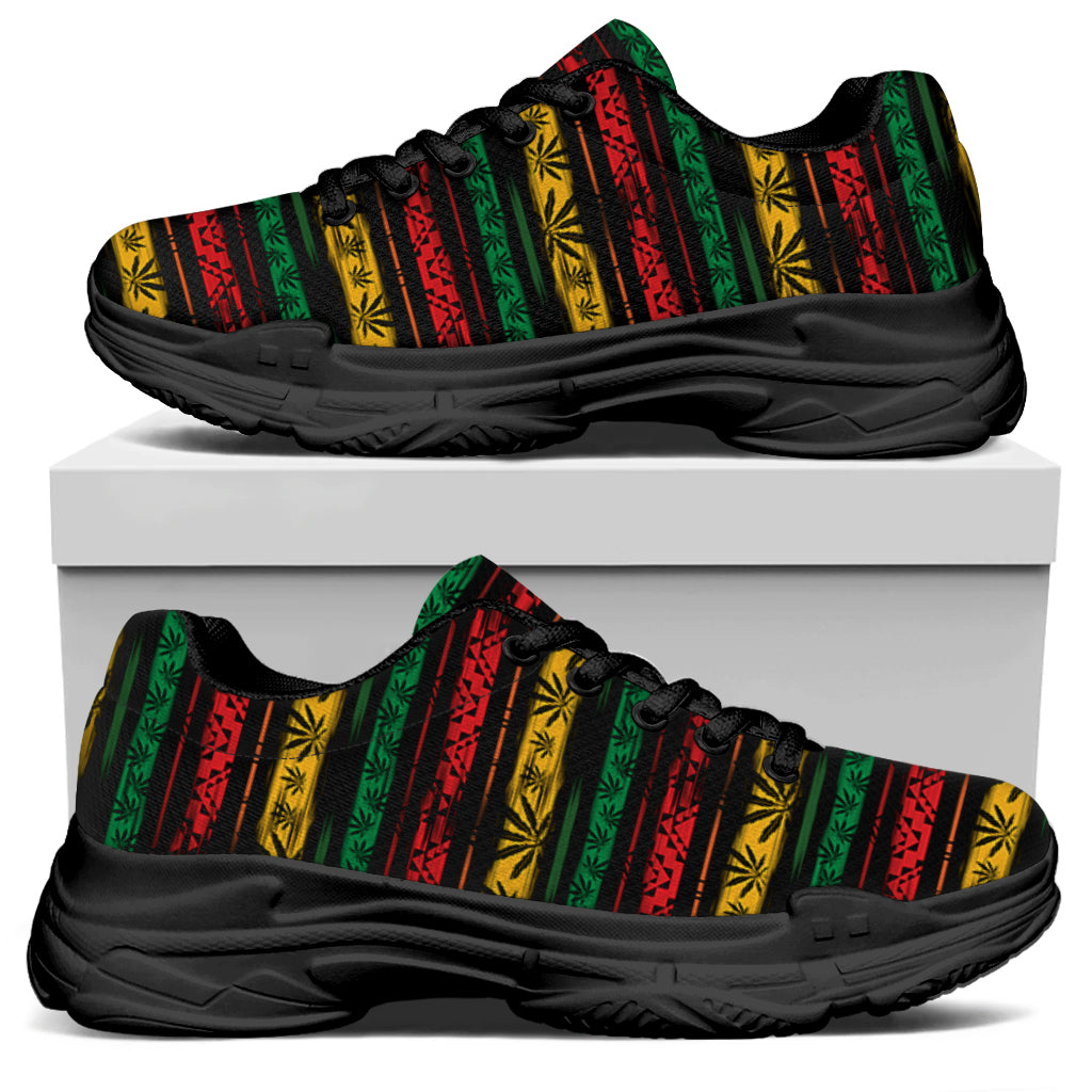 Rastafarian Hemp Pattern Print Black Chunky Shoes