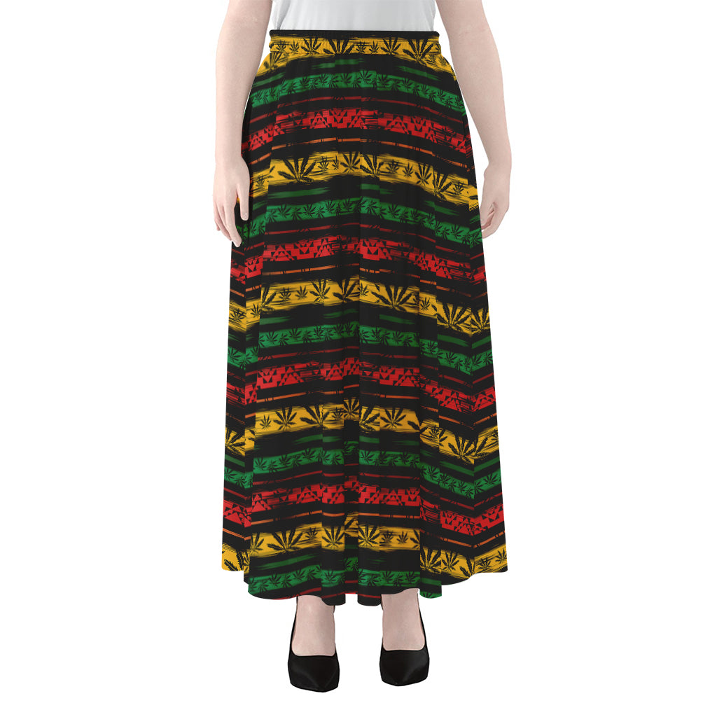 Rastafarian Hemp Pattern Print Chiffon Maxi Skirt