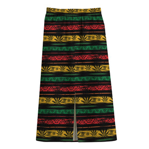 Rastafarian Hemp Pattern Print Cotton Front Slit Maxi Skirt