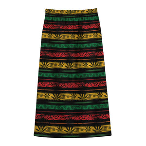 Rastafarian Hemp Pattern Print Cotton Front Slit Maxi Skirt