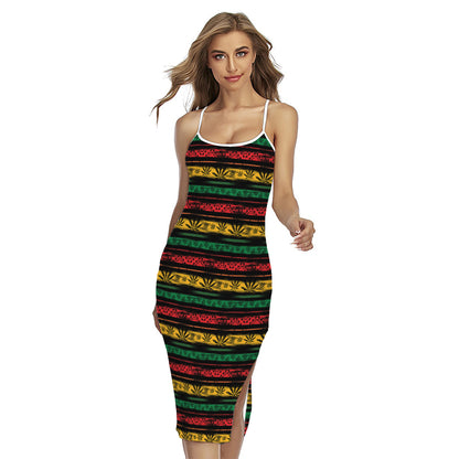 Rastafarian Hemp Pattern Print Cross Back Cami Dress