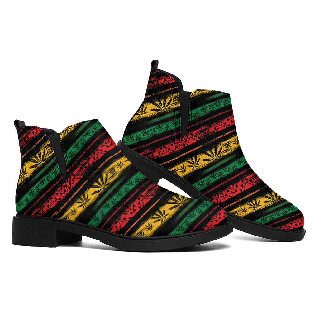 Rastafarian Hemp Pattern Print Flat Ankle Boots