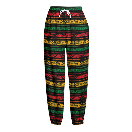 Rastafarian Hemp Pattern Print Fleece Lined Knit Pants