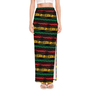 Rastafarian Hemp Pattern Print High Slit Maxi Skirt