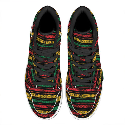 Rastafarian Hemp Pattern Print High Top Leather Sneakers
