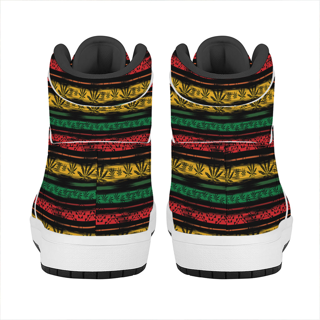 Rastafarian Hemp Pattern Print High Top Leather Sneakers