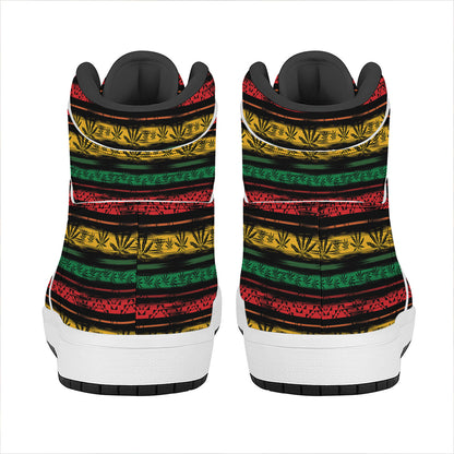 Rastafarian Hemp Pattern Print High Top Leather Sneakers