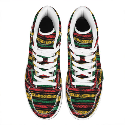 Rastafarian Hemp Pattern Print High Top Leather Sneakers