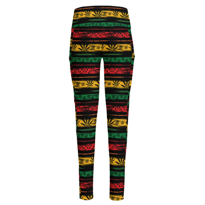Rastafarian Hemp Pattern Print High-Waisted Pocket Leggings