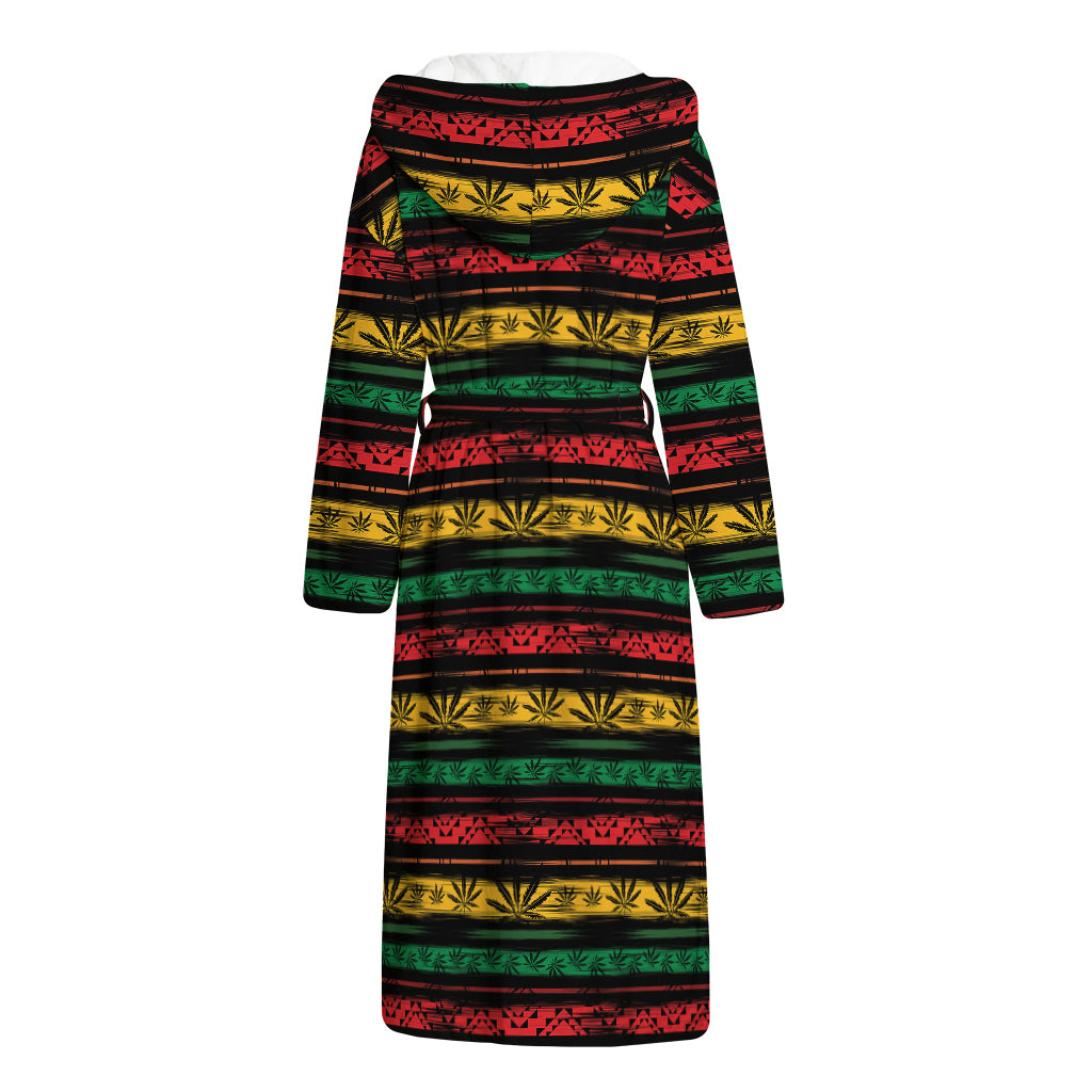 Rastafarian Hemp Pattern Print Hooded Bathrobe