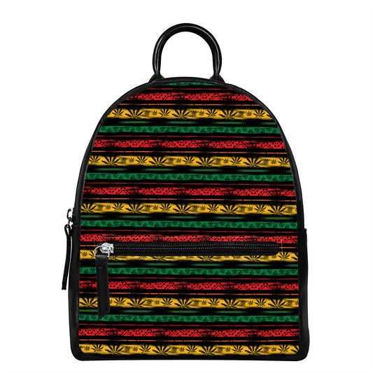 Rastafarian Hemp Pattern Print Leather Backpack