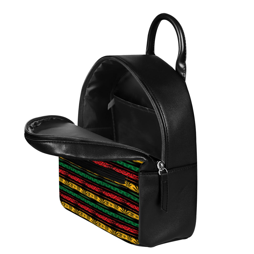 Rastafarian Hemp Pattern Print Leather Backpack