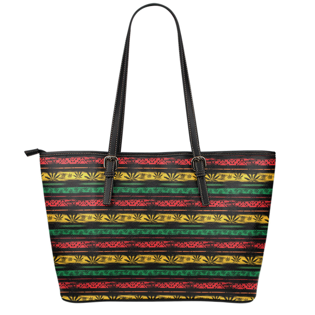 Rastafarian Hemp Pattern Print Leather Tote Bag