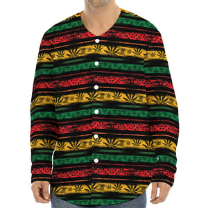 Rastafarian Hemp Pattern Print Long Sleeve Baseball Jersey