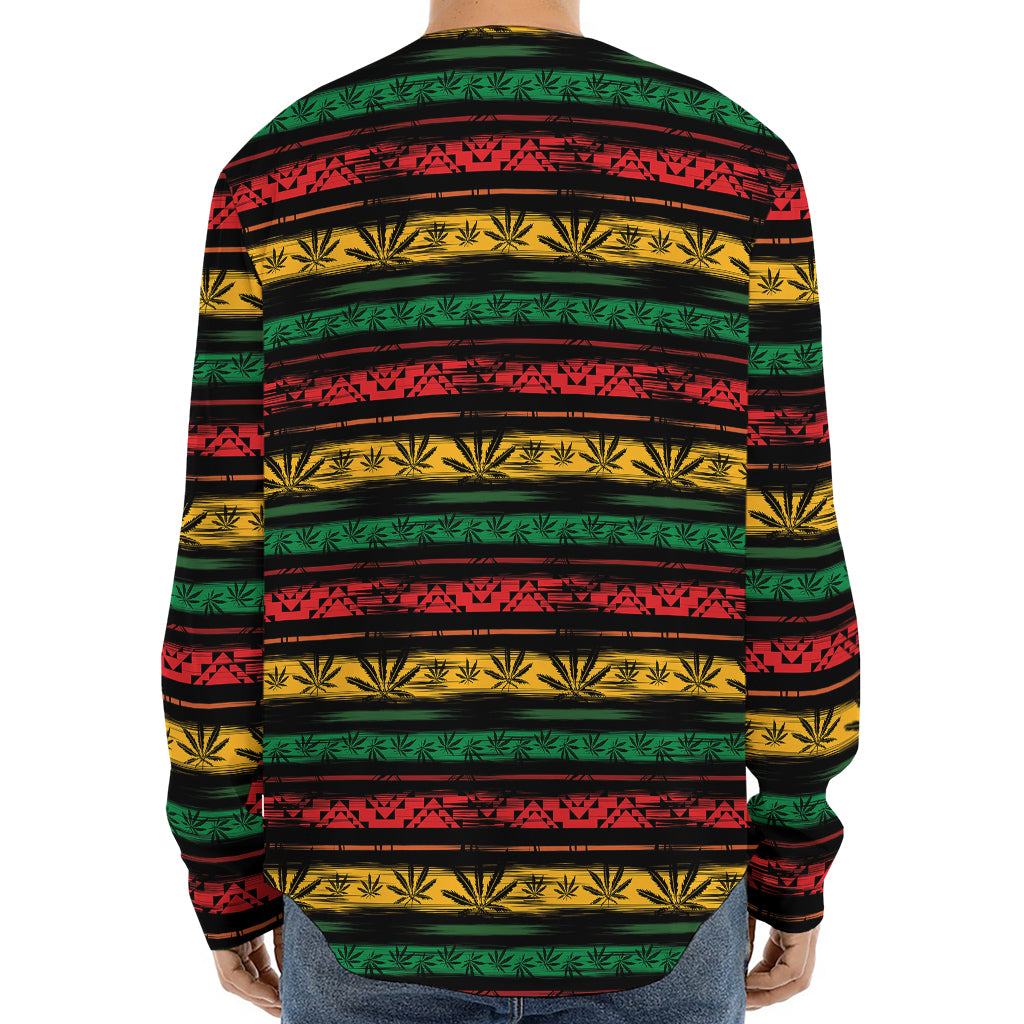 Rastafarian Hemp Pattern Print Long Sleeve Baseball Jersey