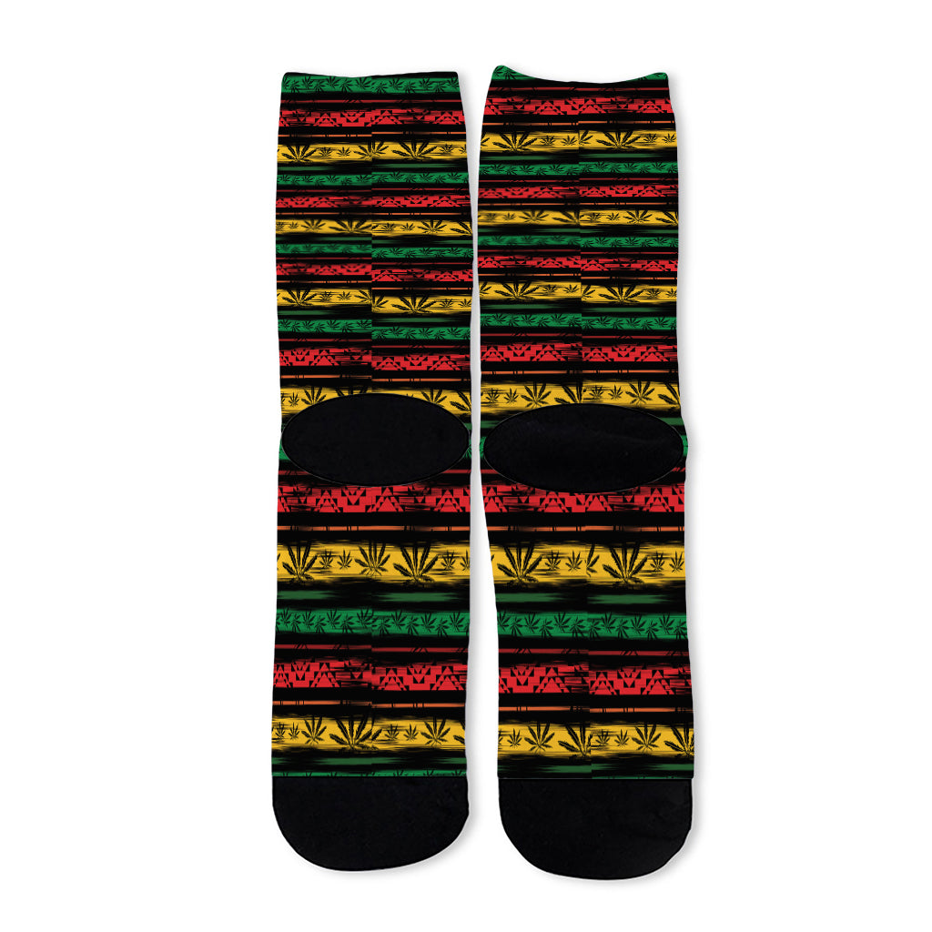 Rastafarian Hemp Pattern Print Long Socks