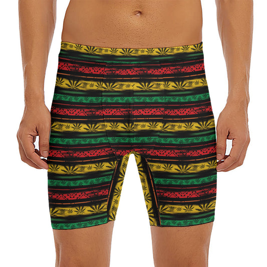 Rastafarian Hemp Pattern Print Men's Long Boxer Briefs