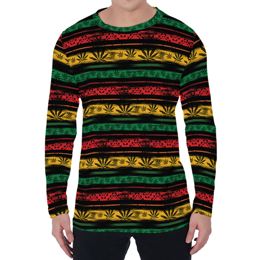 Rastafarian Hemp Pattern Print Men's Long Sleeve T-Shirt